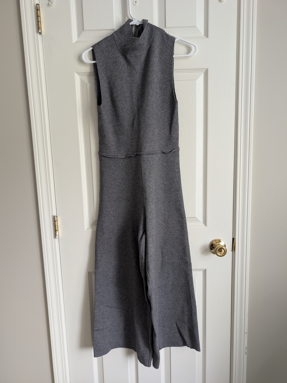 Zara Sleeveless Mock Neck Wide-Leg Jumpsuit in Charcoal